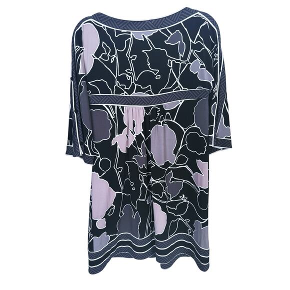 BCBGMAXAZRIA Black & Grey Shift Dress Kimono Oriental Medium Classic Career Fall - Picture 3 of 7